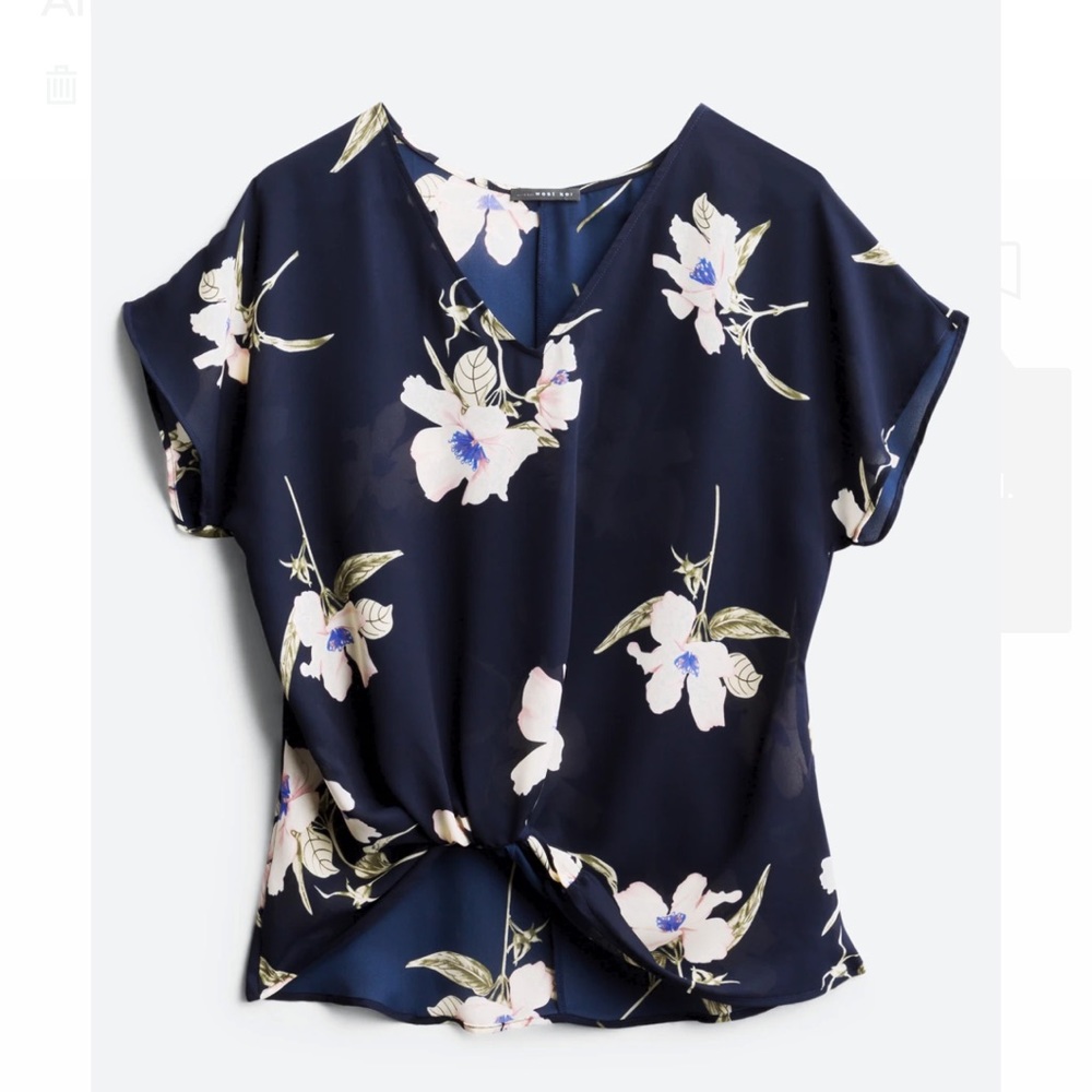 West Kei knot detail navy floral blouse md